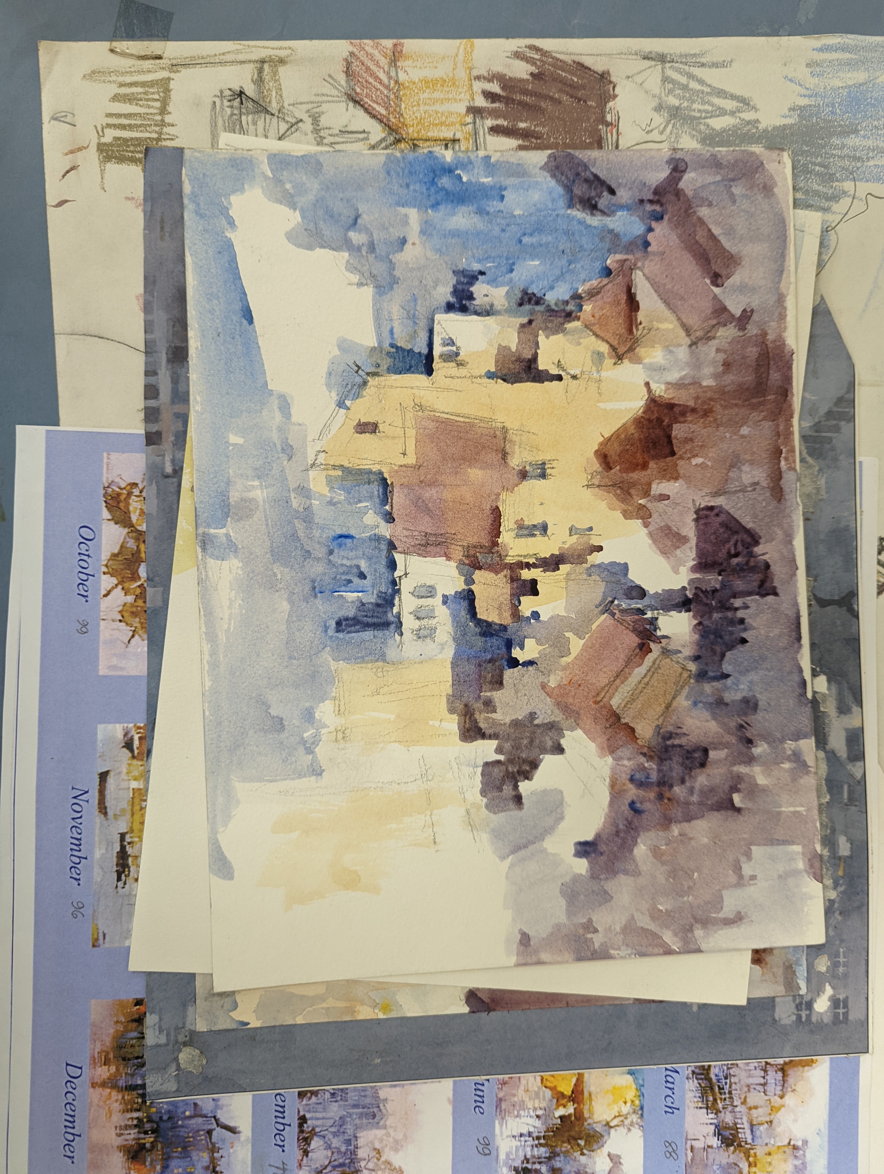Michael Cadman (1920-2010), a group of assorted watercolours, mostly topographical scenes c.1995 to 2003, largest 46 x 61cm, one framed, the others unframed